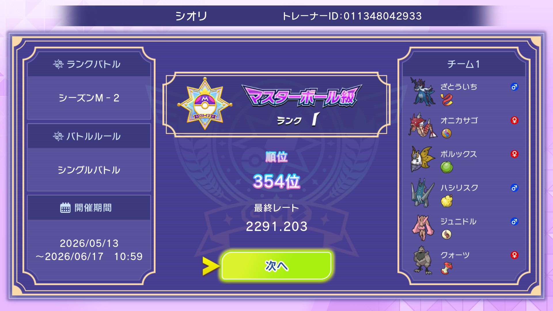 ※サブは524位でした。