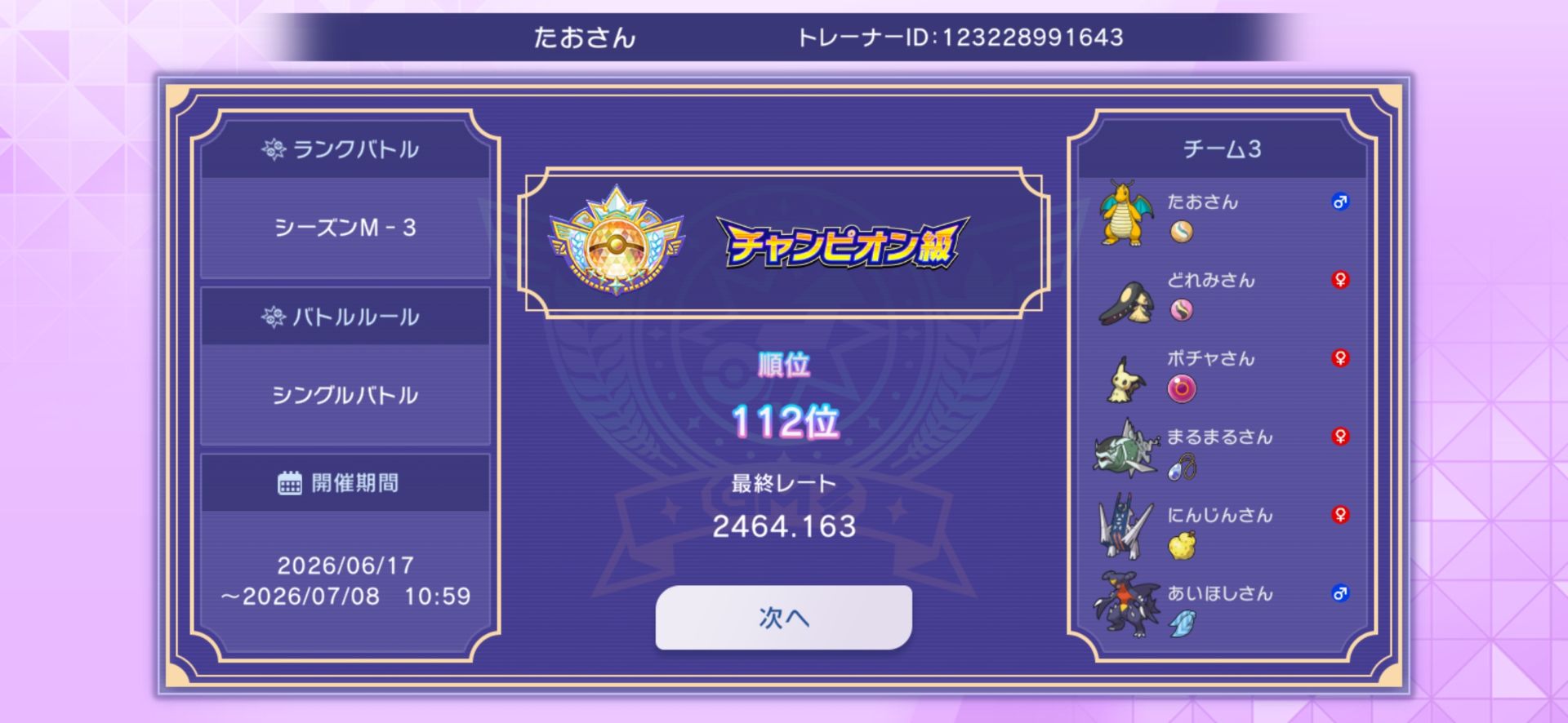 最終は112位でした TN たおさん