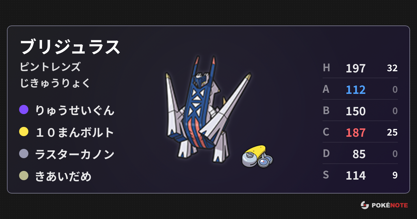 S…準速60族抜き抜き。
受け破壊枠。数々のメガドラミドロをはじめとした受けポケモンを葬った。